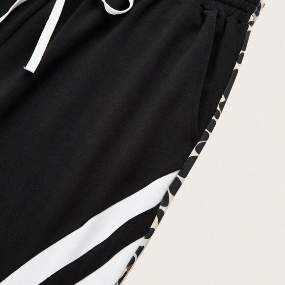 Black Casual Women's Striped Drawstring Pocket Pants - Picture 5 of 6